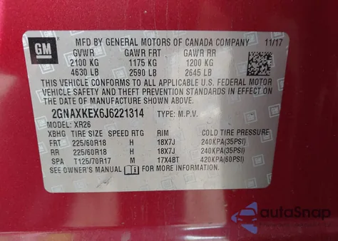 2018 Chevrolet Equinox Lt from USA, damaged, VIN 2GNAXKEX6J6221314